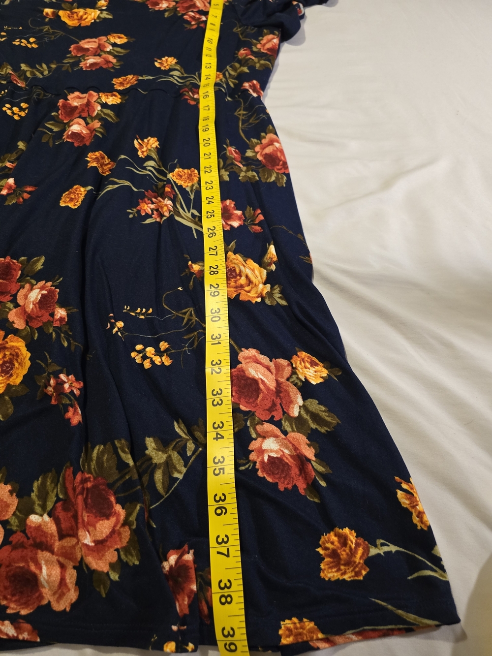 Fortune & Ivy Floral Wrap Midi Dress - Navy with Red & Yellow Flowers 2X - Picture 6 of 8